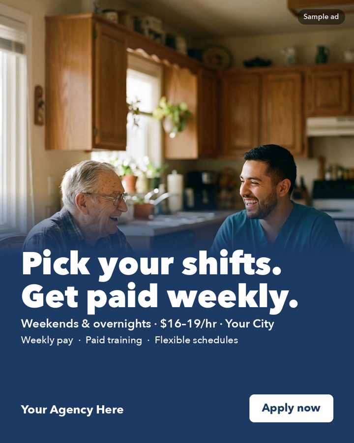 Example ad: pick your shifts, get paid weekly